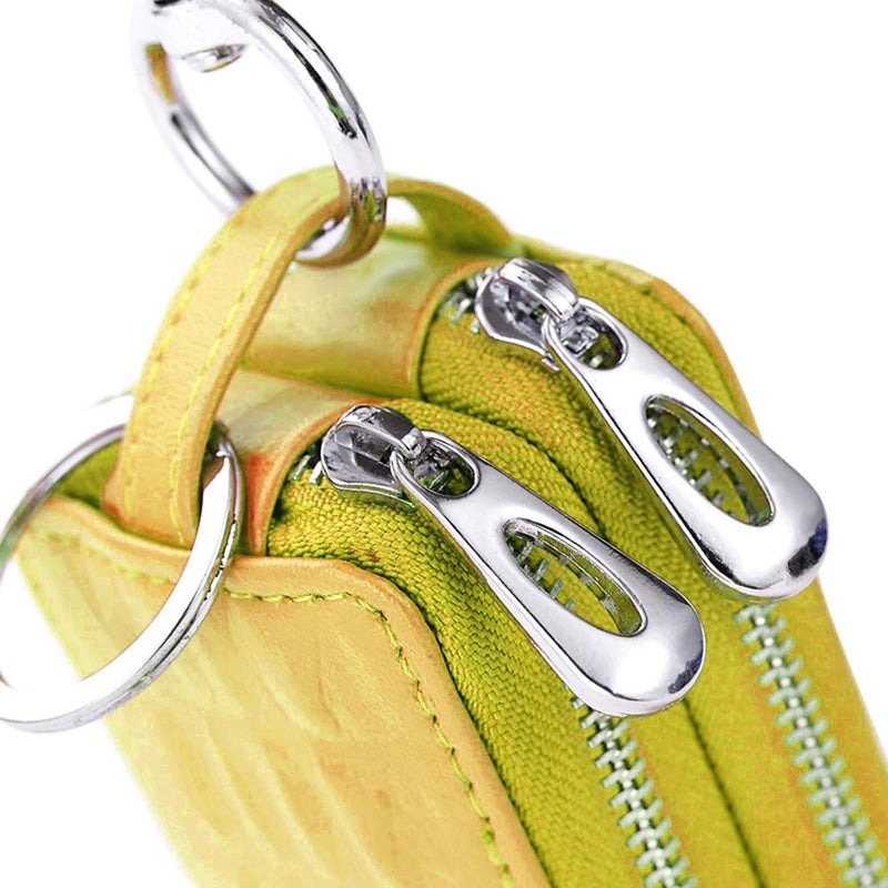 BAKUN Two-Sides Mini Genuine Leather Car Key Chain Holder Wallet Case, Key Holder Key Organizer Wallet(Yellow) - Image 4